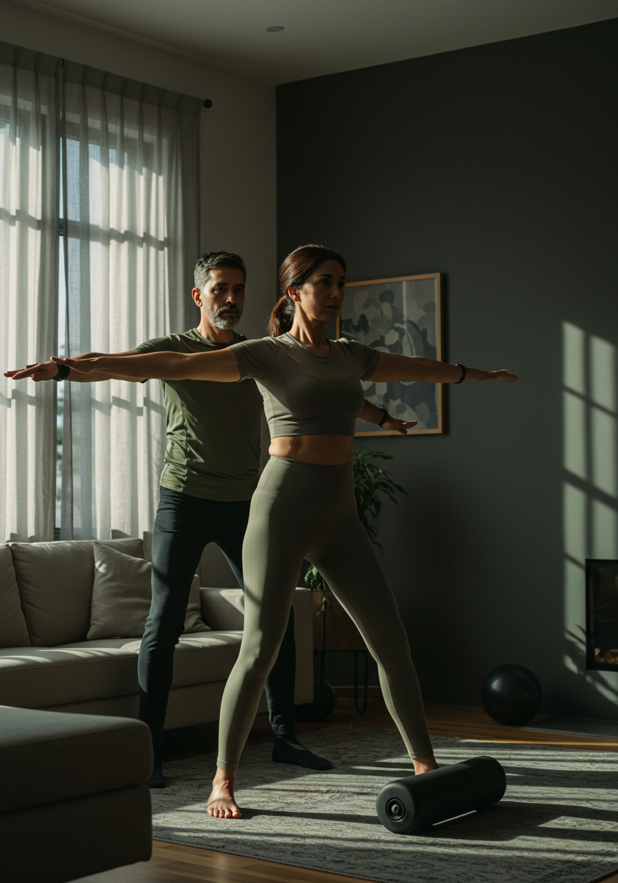 Pareja profesional entrenando junta en casa
